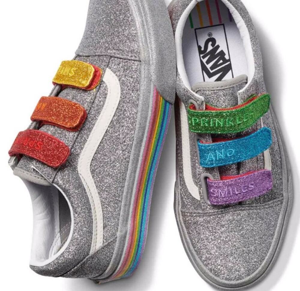 Vans x Flour Shop Old Skool Silver Rainbow Glitter Pride Sneaker MSz 8 /WSz 9.5